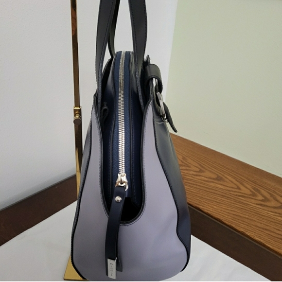 Nicoli Italian Leather Satchel/Crossbody Handbag Navy/Grey Colorblock - Picture 6 of 15
